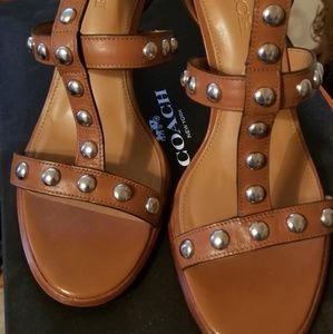 Coach classic brown studded heels